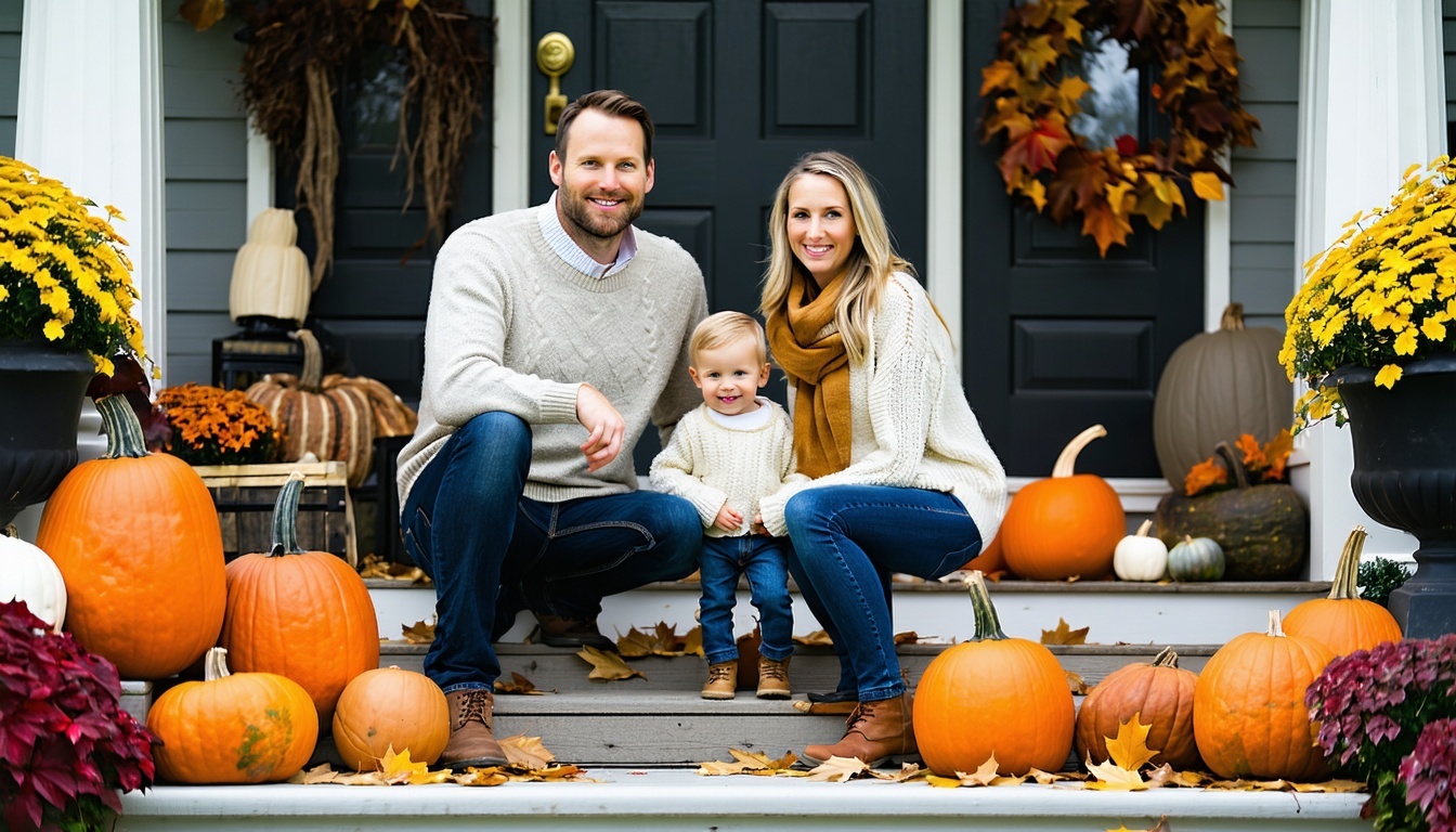 Family enjoying fall decorations from Pumpkins and Porches